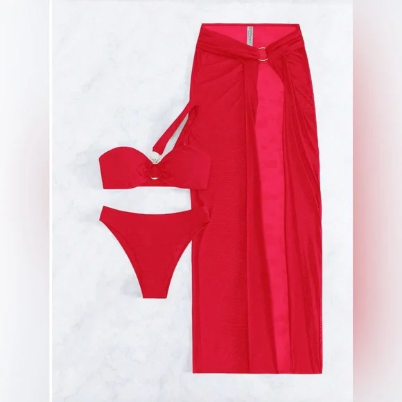 Red Bikini Set 3 pc with bikini cover NWT - Picture 4 of 6